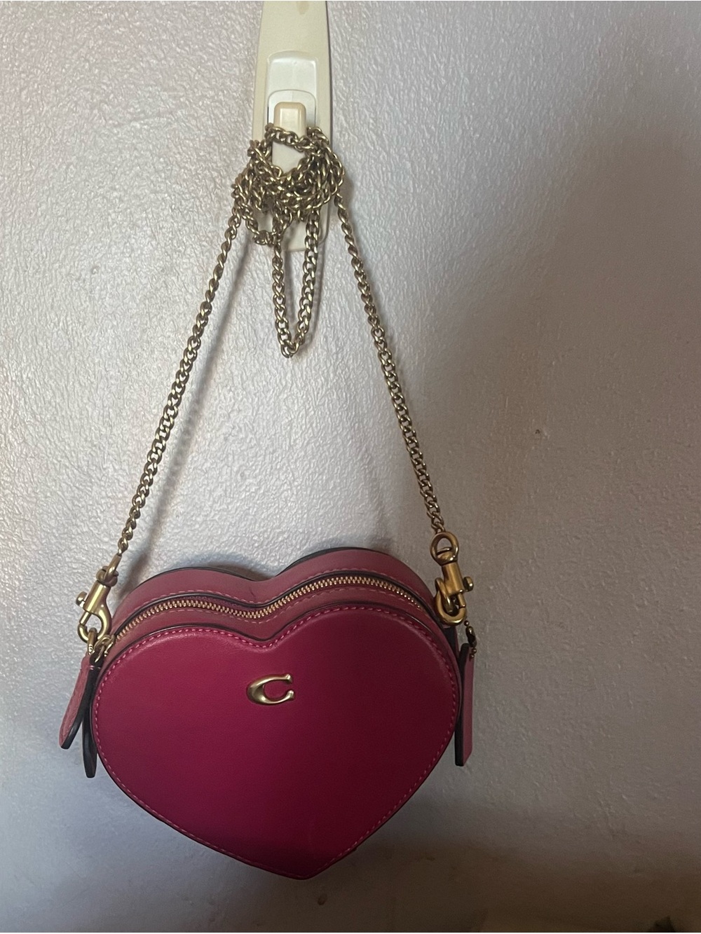 Coach Heart Crossbody Bag in Fuchsia with Gold Hardware